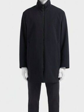 Giorgio Armani Men's Blue Wool Stand Collar Long Sleeve Pea Coat Jacket Size 50